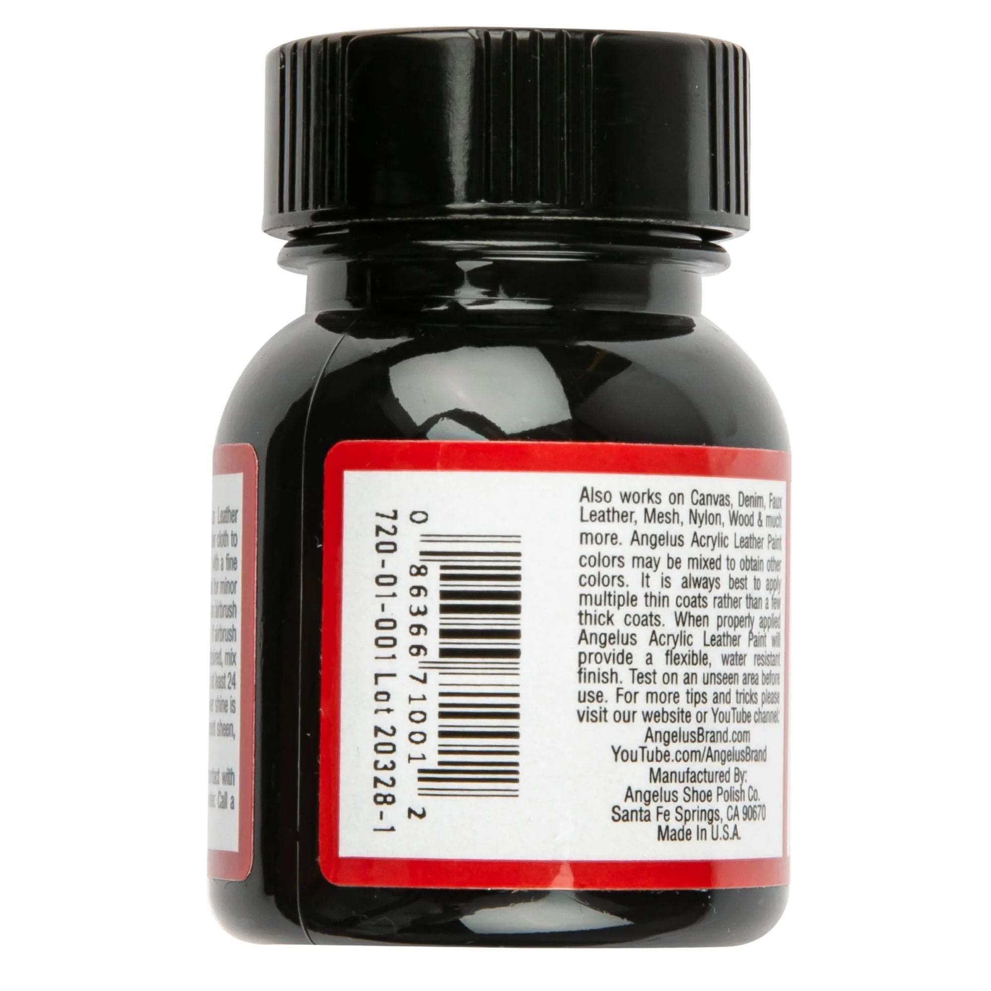 Angelus Acrylic Paint Black #001 29Ml Use On Leather, Vinyl Or Fabric - Image 2