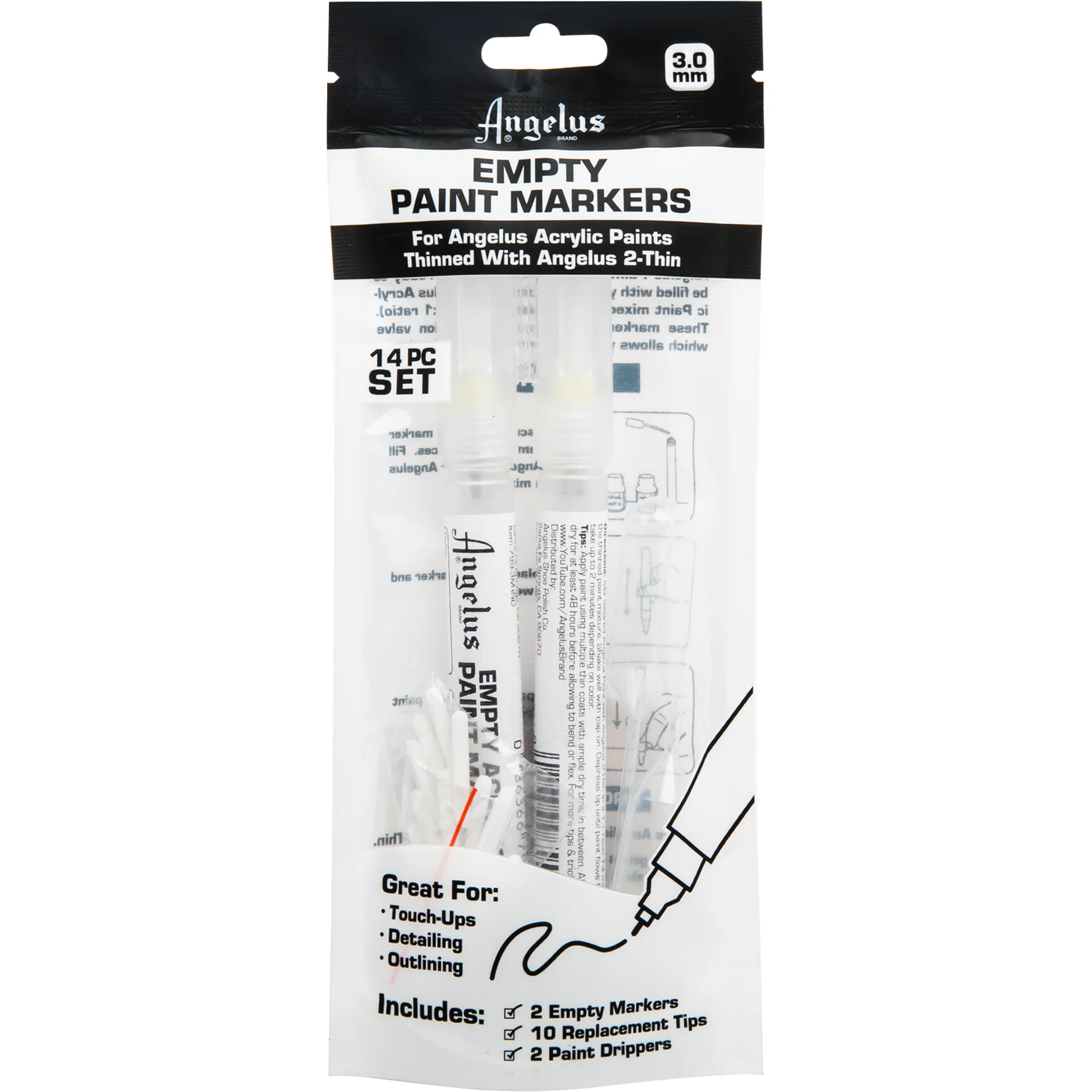 Angelus Empty Acrylic Paint Marker Set 3.0mm - Image 6