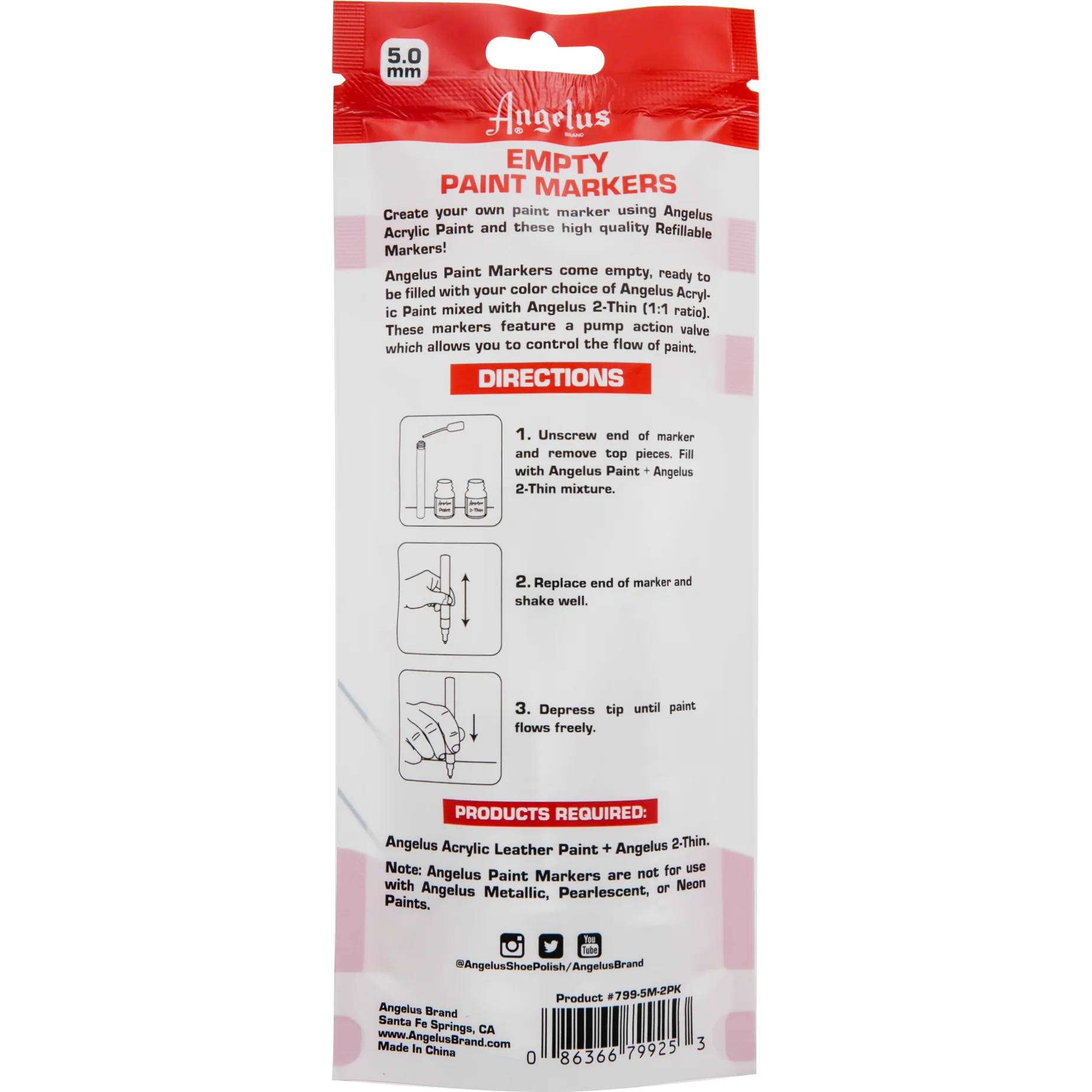 Angelus Empty Acrylic Paint Marker Set 5.0mm - Image 7