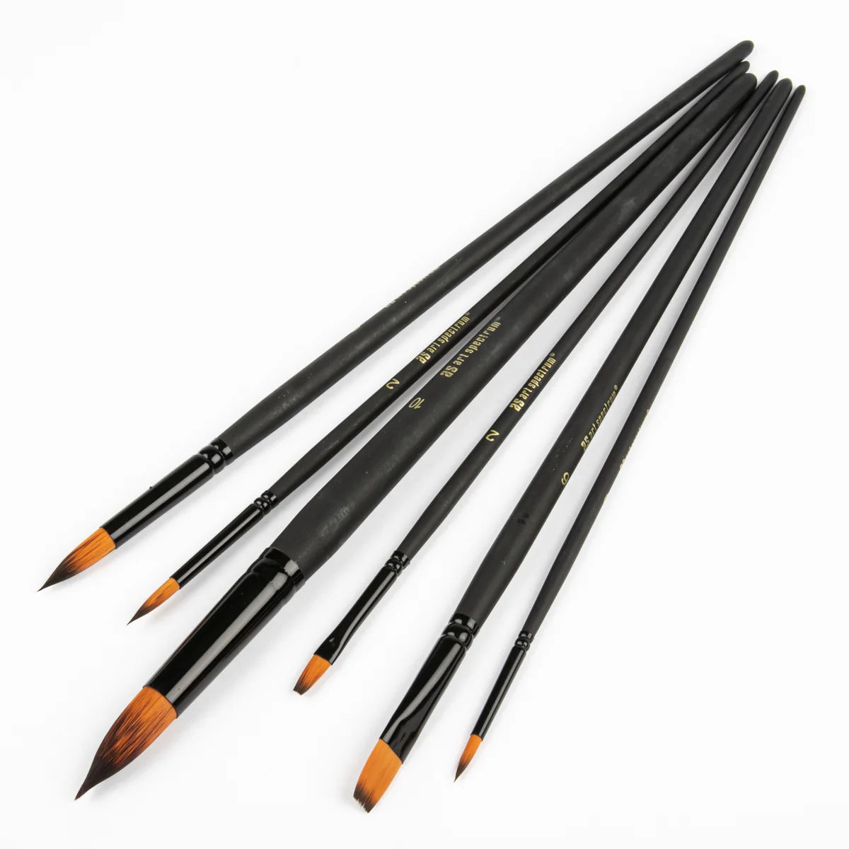 Art Spectrum Studio Series Golden Synthetic Long Handle Brush #1 - Hangcell Set Of 6 Brushes: Round 0, 2, 6 & 10, Flat 2 & 6 - Image 2