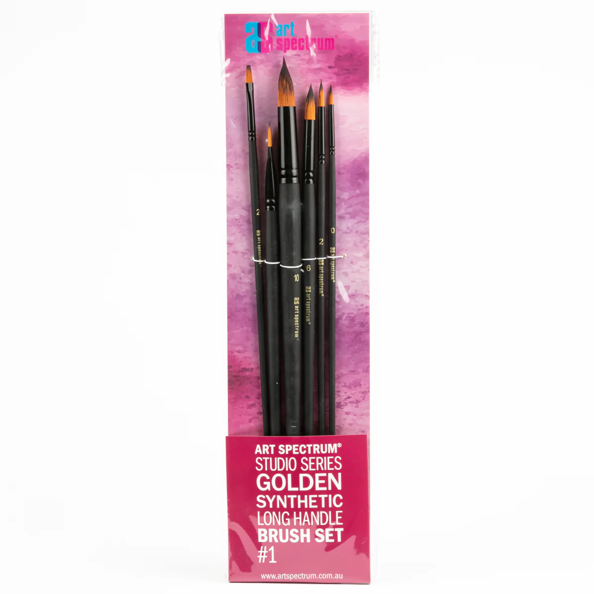 Art Spectrum Studio Series Golden Synthetic Long Handle Brush #1 - Hangcell Set Of 6 Brushes: Round 0, 2, 6 & 10, Flat 2 & 6 - Image 3