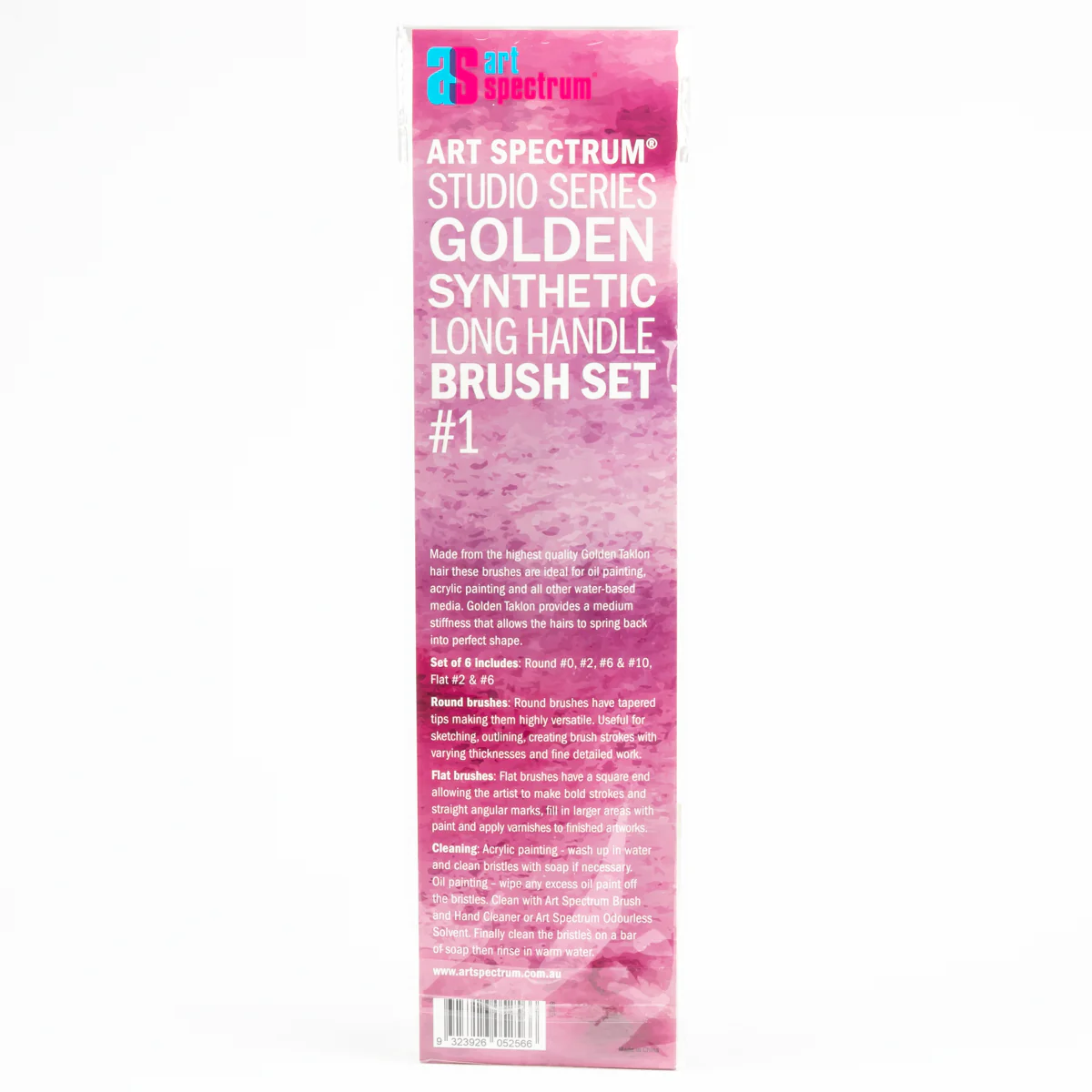 Art Spectrum Studio Series Golden Synthetic Long Handle Brush #1 - Hangcell Set Of 6 Brushes: Round 0, 2, 6 & 10, Flat 2 & 6 - Image 4