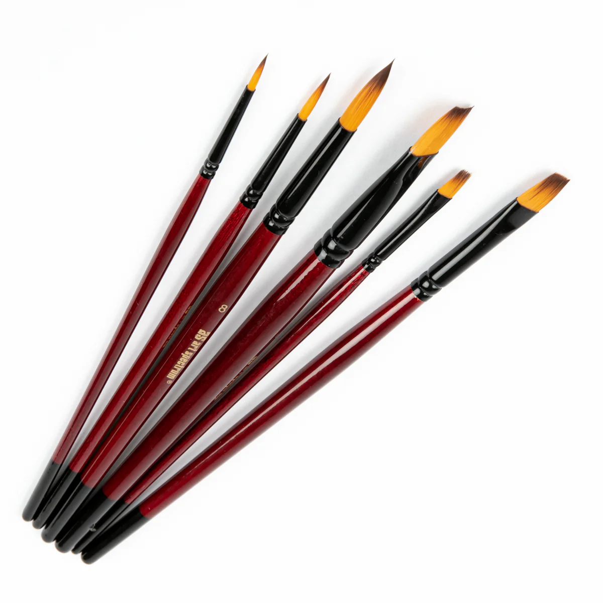 Art Spectrum Studio Series Golden Synthetic Short Handle Brush #1 - Hangcell Set Of 6 Brushes: Round 2, 4, 8 & Flat 2, 4, 6