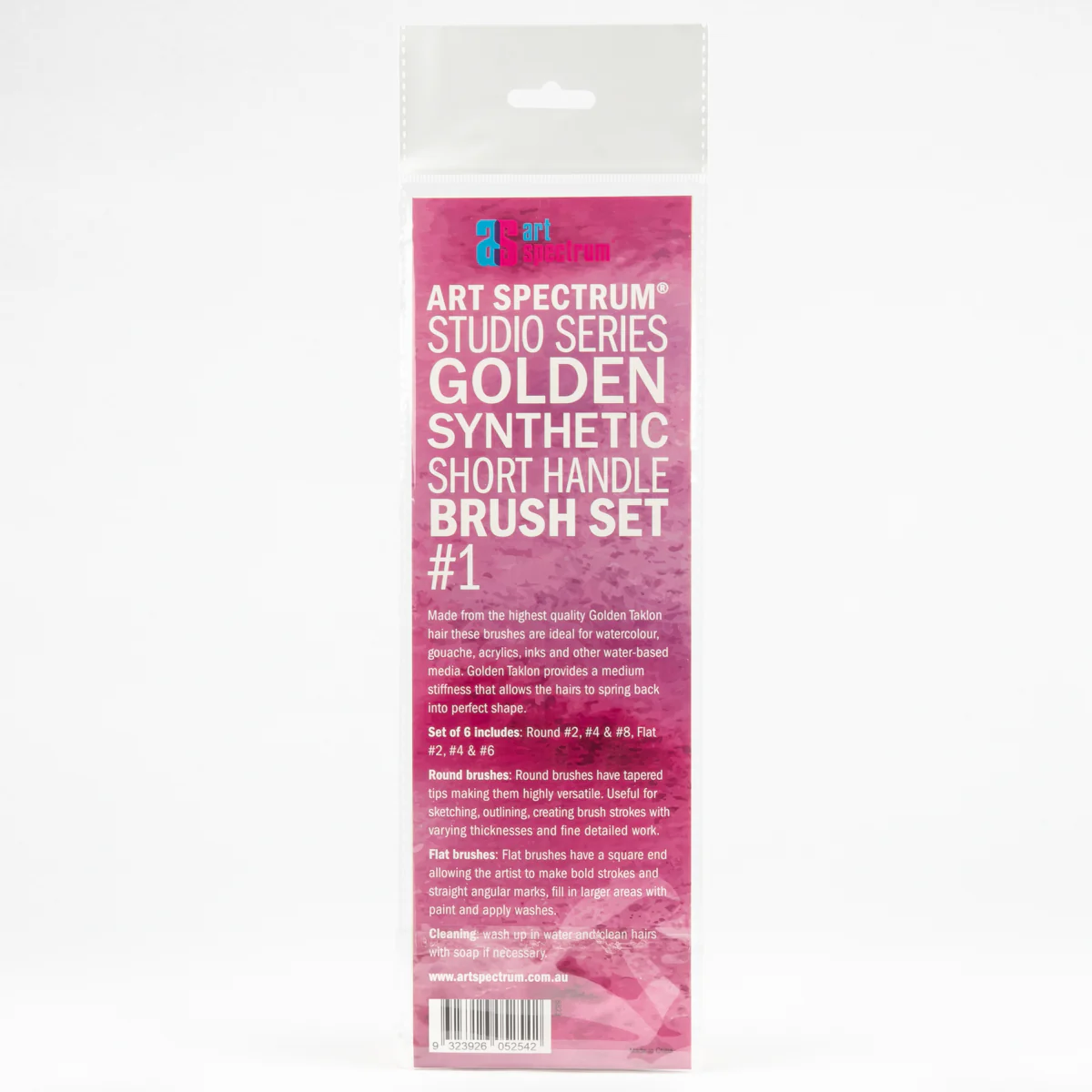 Art Spectrum Studio Series Golden Synthetic Short Handle Brush #1 - Hangcell Set Of 6 Brushes: Round 2, 4, 8 & Flat 2, 4, 6 - Image 2