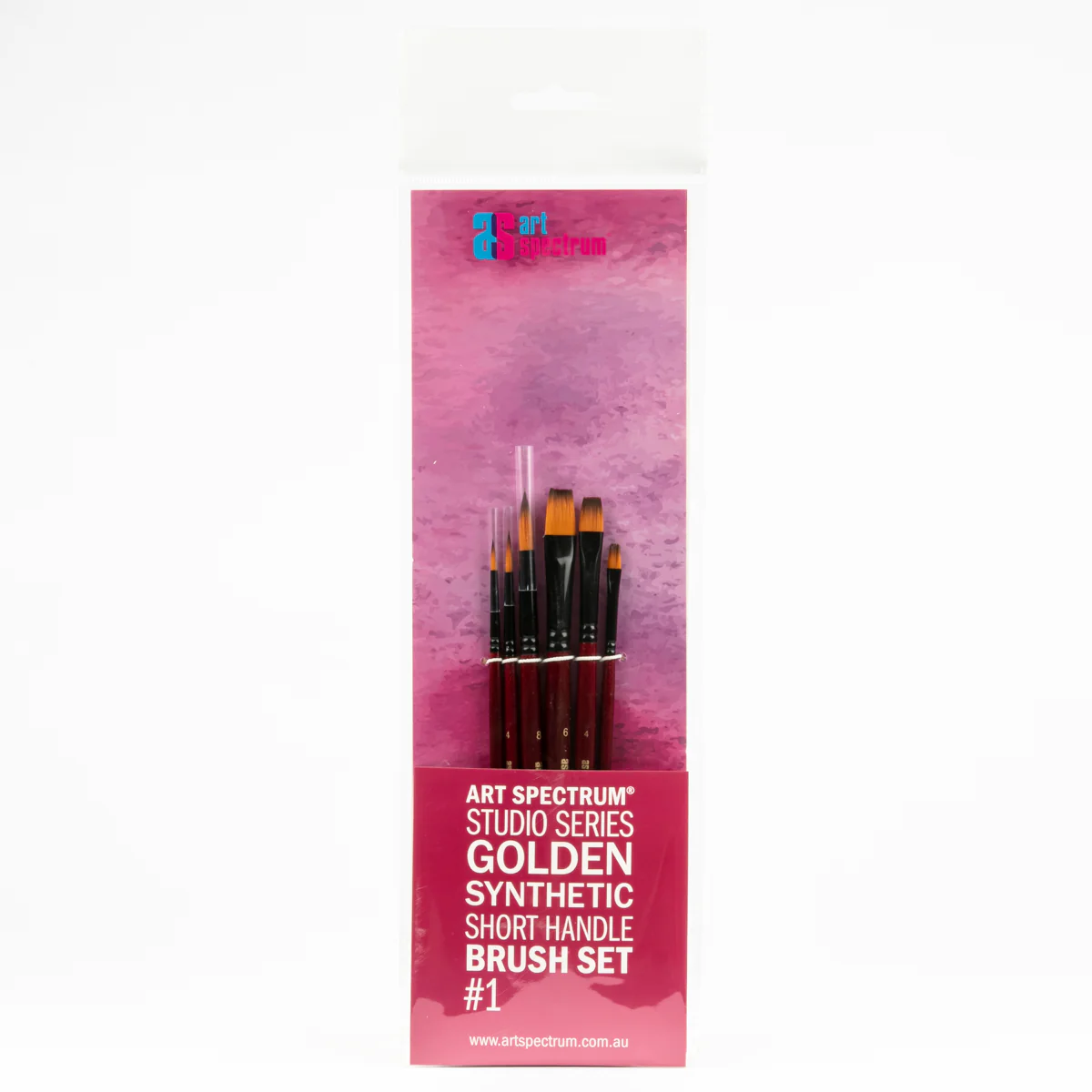 Art Spectrum Studio Series Golden Synthetic Short Handle Brush #1 - Hangcell Set Of 6 Brushes: Round 2, 4, 8 & Flat 2, 4, 6 - Image 3