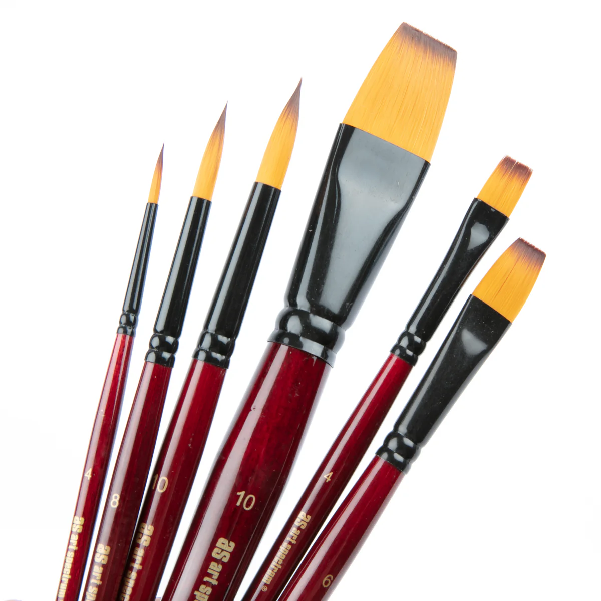 Art Spectrum Studio Series Golden Synthetic Short Handle Brush #2 - Hangcell Set Of 6 Brushes: Round 4, 8, 10 & Flat 4, 6 & 10