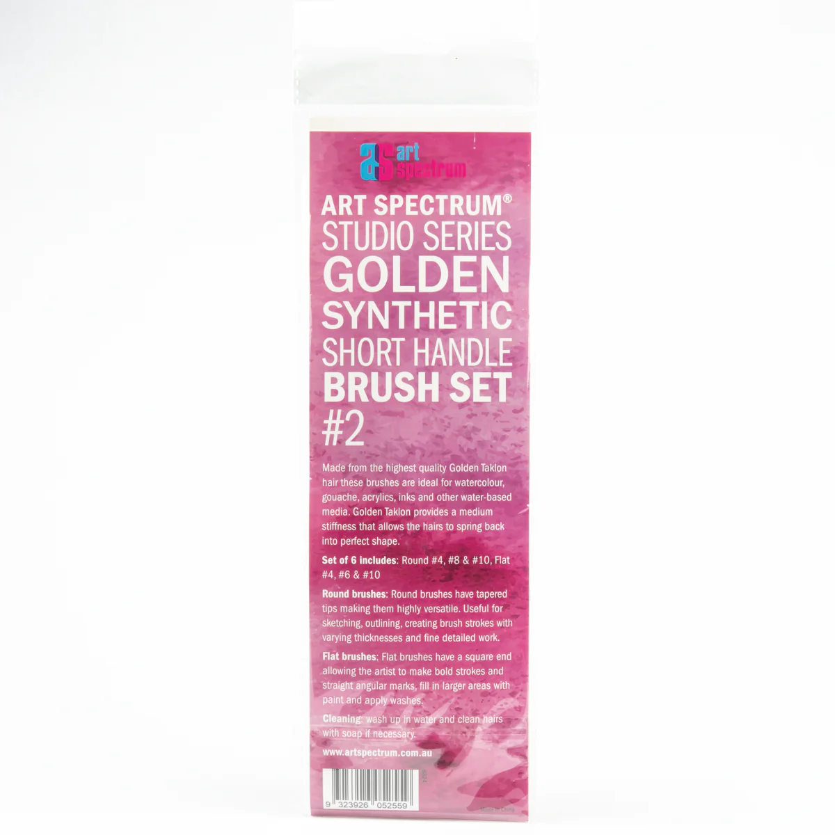 Art Spectrum Studio Series Golden Synthetic Short Handle Brush #2 - Hangcell Set Of 6 Brushes: Round 4, 8, 10 & Flat 4, 6 & 10 - Image 2