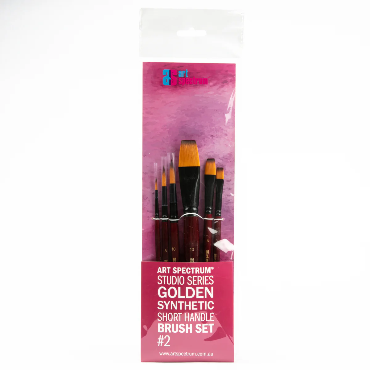 Art Spectrum Studio Series Golden Synthetic Short Handle Brush #2 - Hangcell Set Of 6 Brushes: Round 4, 8, 10 & Flat 4, 6 & 10 - Image 4