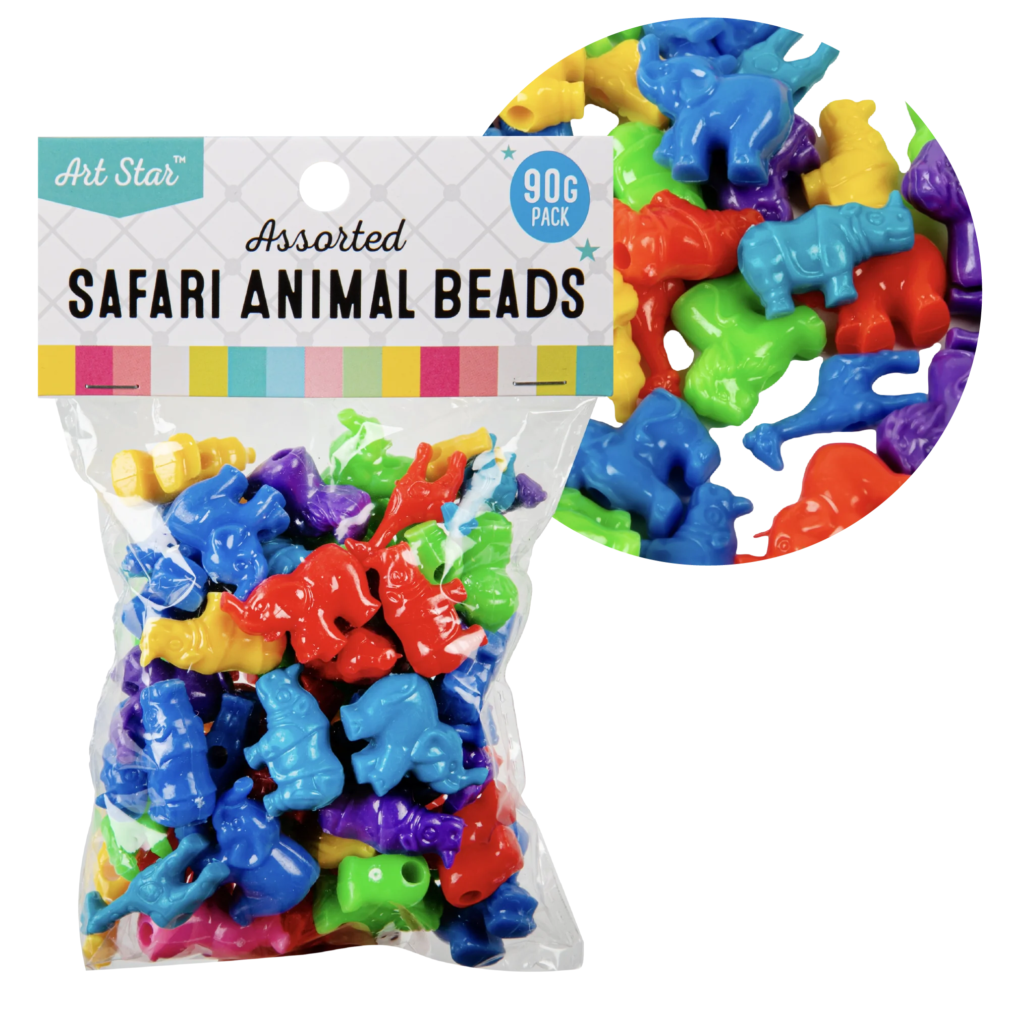 Art Star Assorted Colour and Design Safari Animal Beads 90g Pack