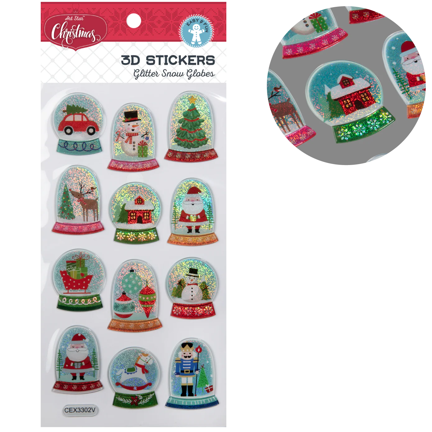 Art Star Christmas 3D Stickers Glitter Snow Globe 95x214mm - 12 stickers