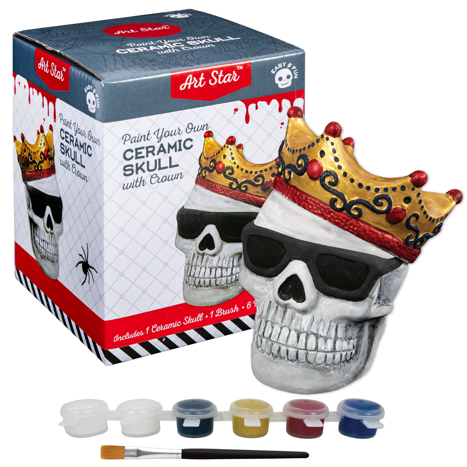 Art Star Halloween Paint Your Own Ceramic Skull with Crown Decoration (15.2 x 11.2 x 12.1cm)