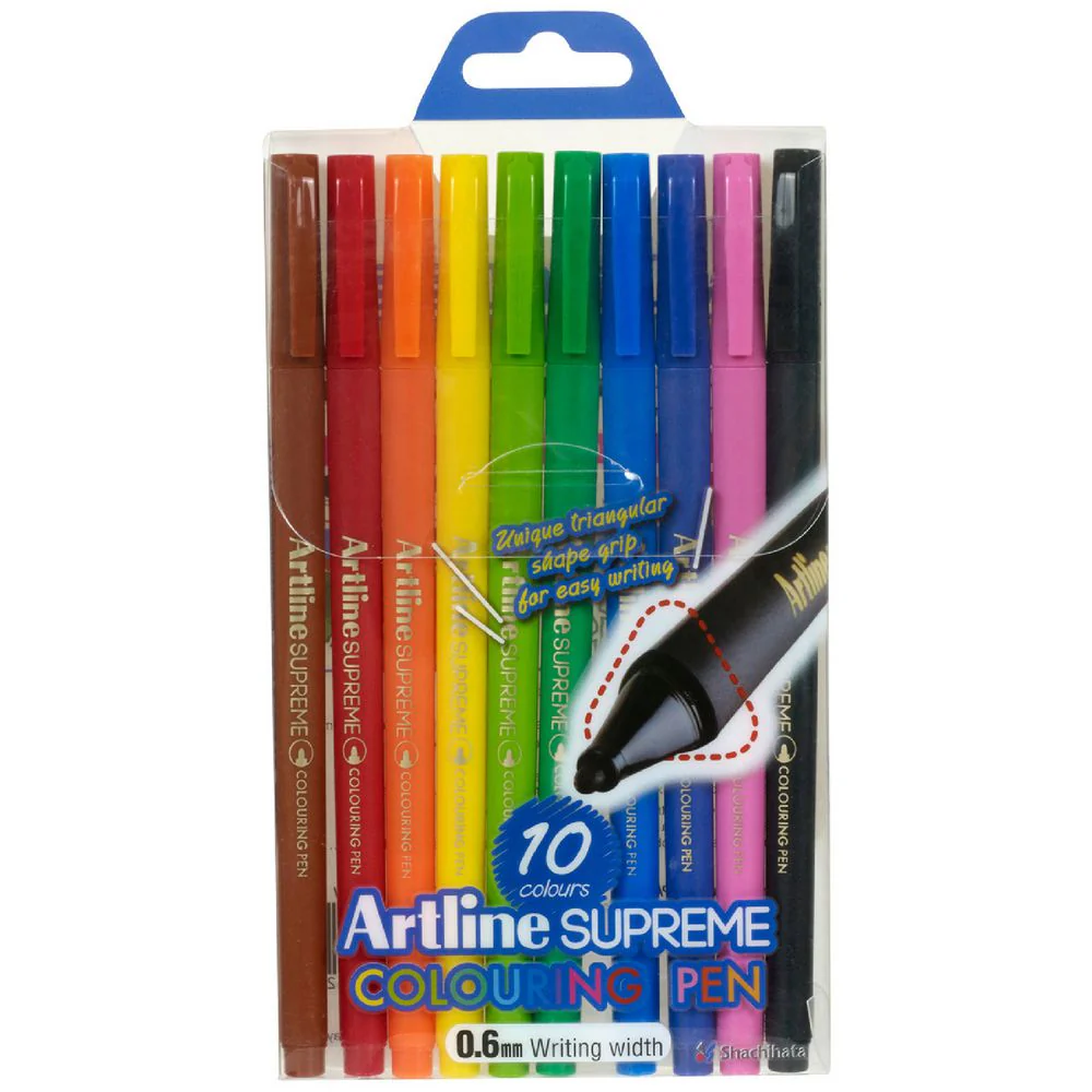Artline Supreme Fineline Pen  0.6mm, Assorted Colours - 10 Pack