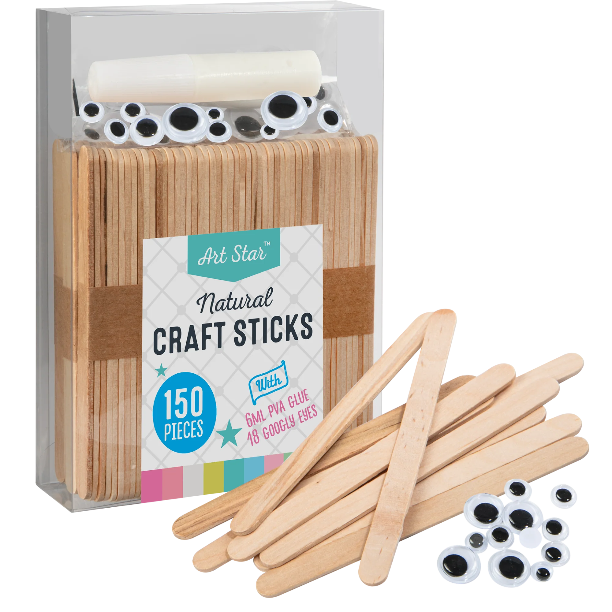 Art Star Natural Wooden Craft Sticks 150 Pieces