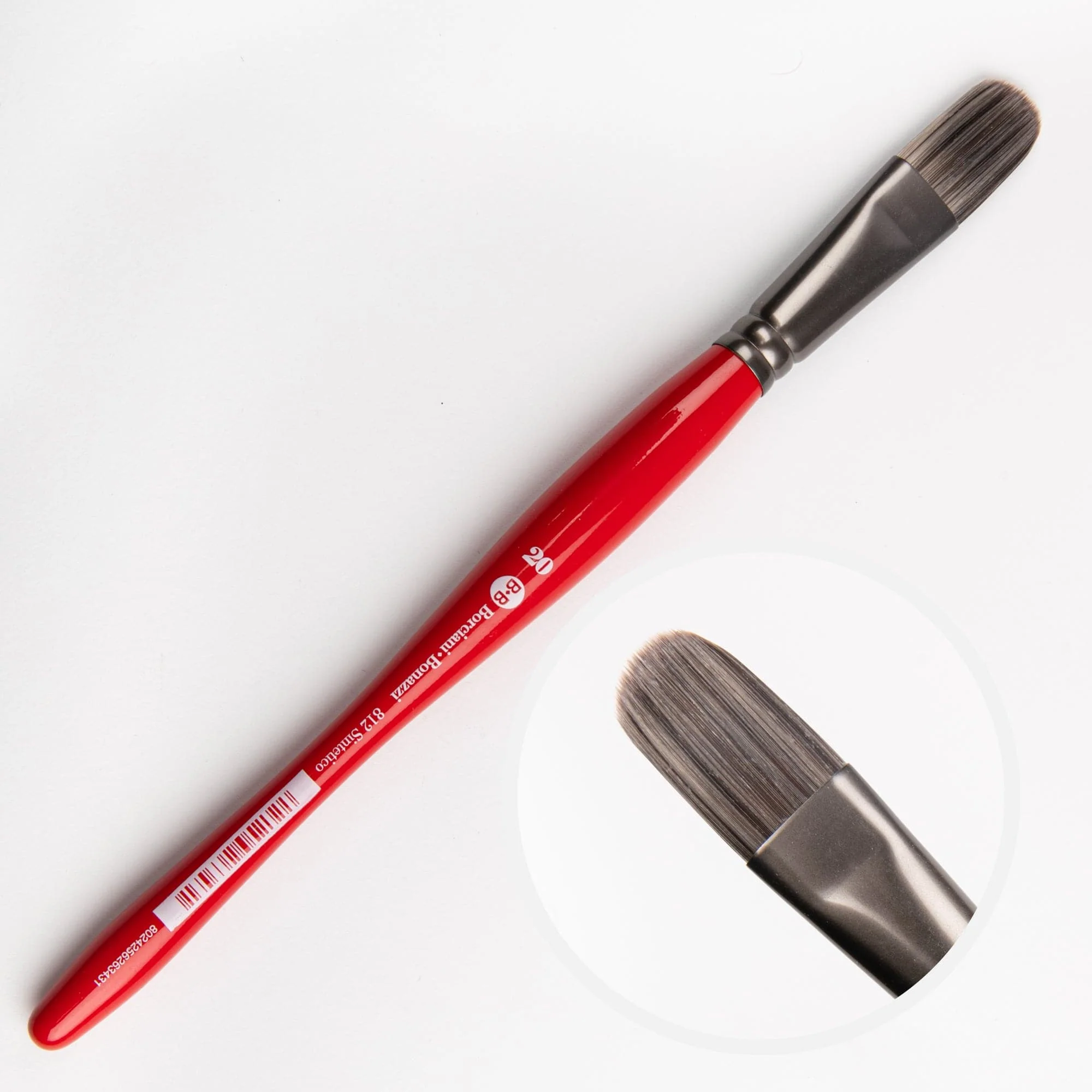 Borciani Bonazzi Professional Artist Brush UNICO Series 812 SIZE 20 Silver Synthetic Short Handle Cat's Tongue Made in Italy