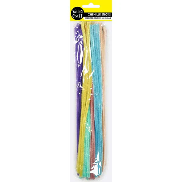 Chenille Sticks, Lolly Assortment, 60pcs