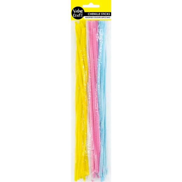 Chenille Sticks, Pastel Colours, 60pcs