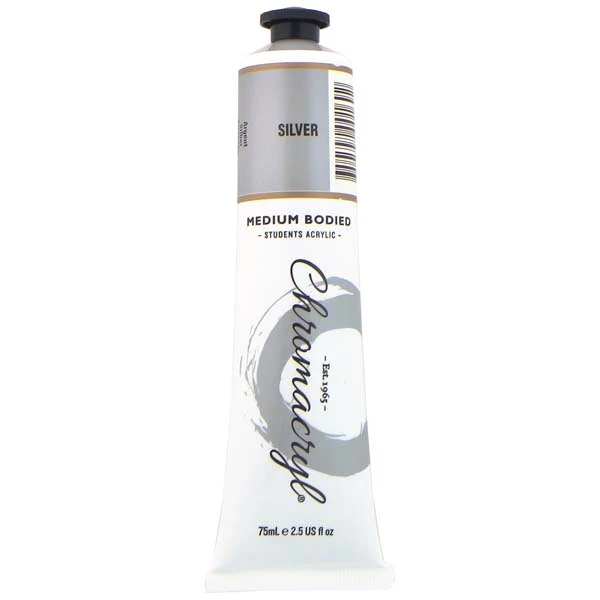Chromacryl Students Acrylic Paint, 75ml Silver - Image 2