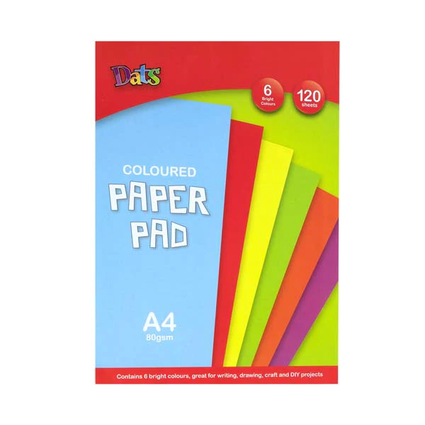Dats Coloured Paper Pad, 6 Bright Colours, A4, 120 sheets, 80gsm 210x297mm