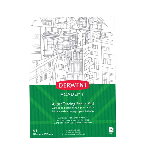 Derwent Academy Tracing Paper Pad, A4, Portrait, 65gsm, 25sht