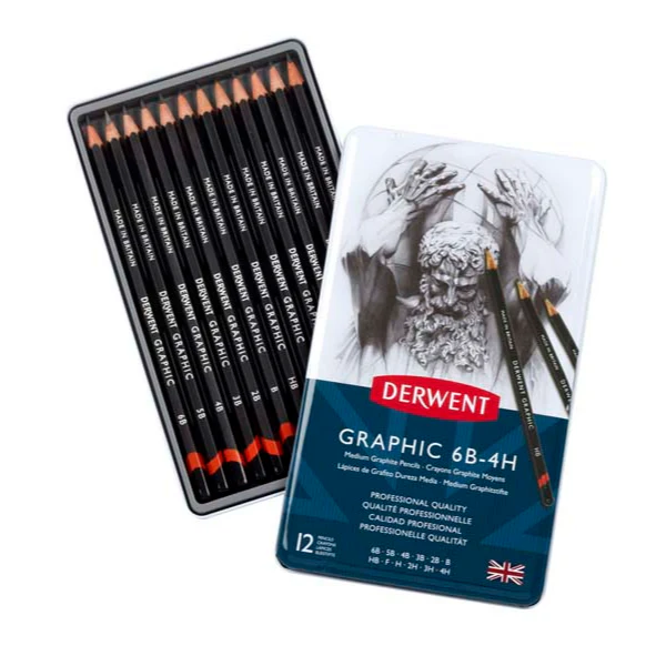 Derwent Graphic Pencils, Medium, Tin 12