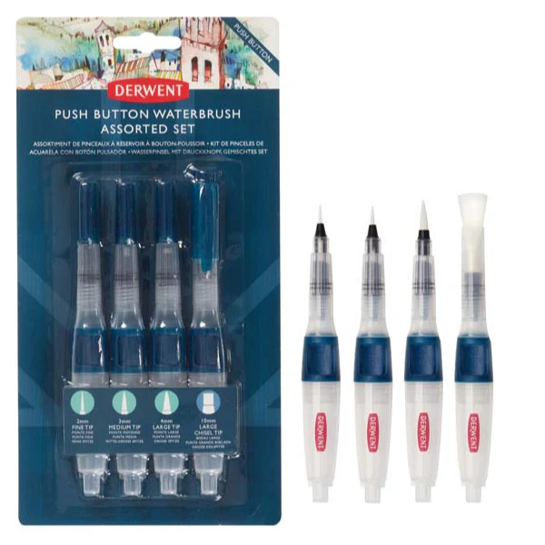 Derwent Push Button Waterbrush, Assorted, 4Pcs - Image 2