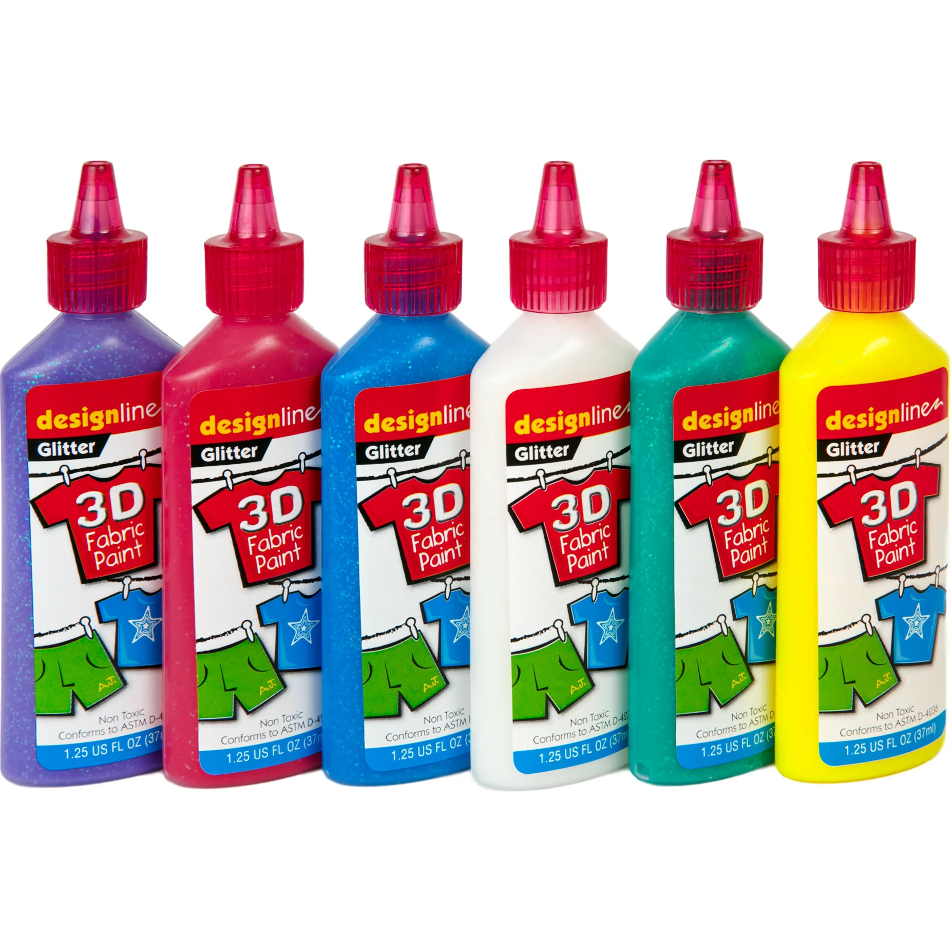 Design Line 3D Fabric Paint Set Glitter 37mL (6 Pack) - Image 2