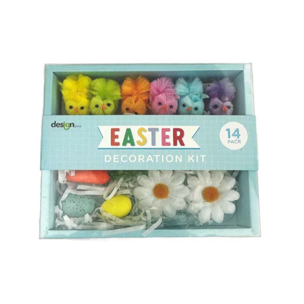 Easter Decoration Kit, with Chicks, Flowers, Eggs, and Carrots, 14pk