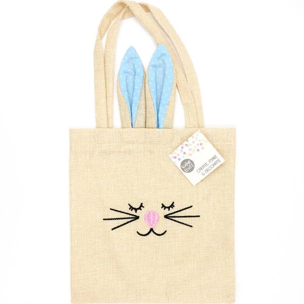 Easter Hession Tote Bag, Blue Bunny, 20.5x22cm, 1pk