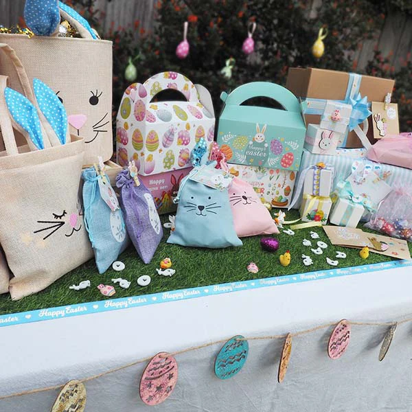 Easter Hession Tote Bag, Blue Bunny, 20.5x22cm, 1pk - Image 2