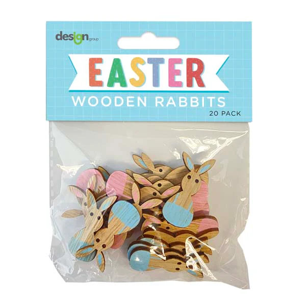 Easter Wooden Rabbit Decorations, 20pk