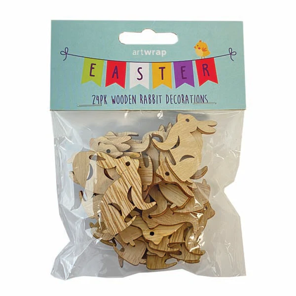 Easter Wooden Rabbit Decorations, 24pk