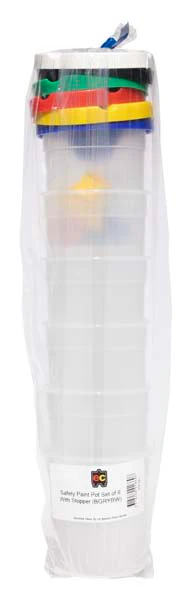 EC Safety Paint Pots with Stoppers, Assorted Colours, Set 6