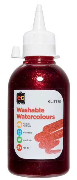 EC Washable Glitter Watercolour 250ml Red