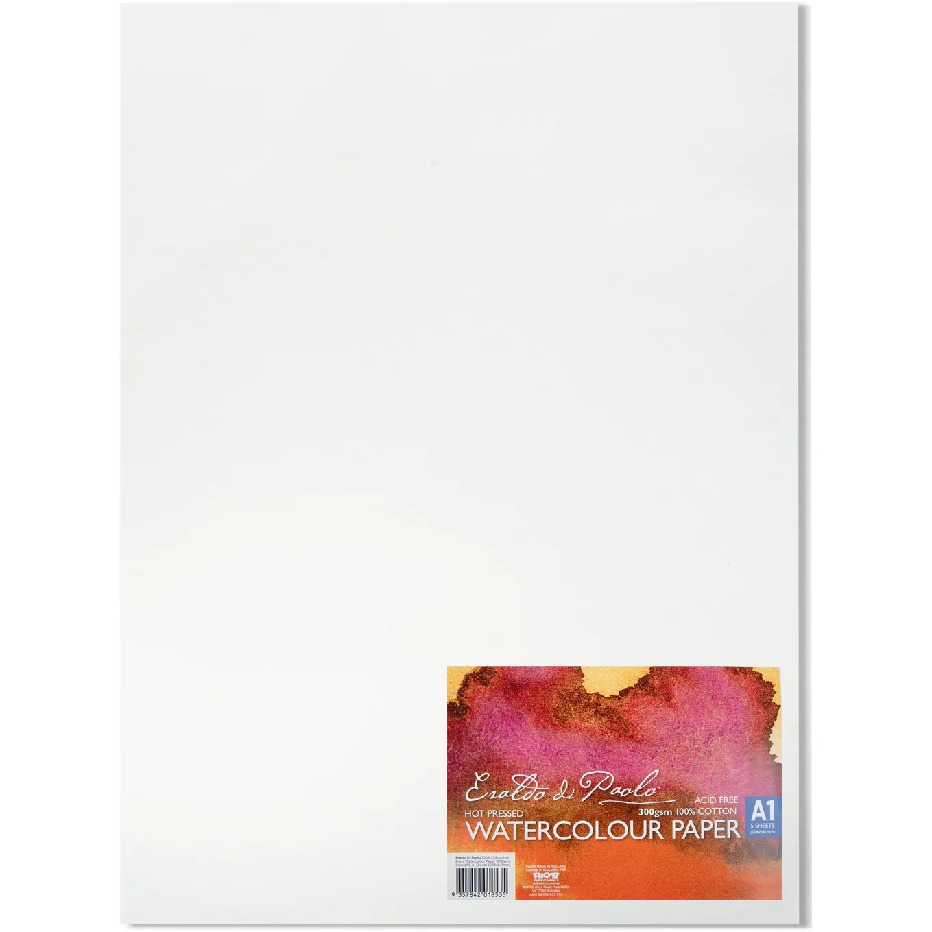Eraldo di Paolo 100% Cotton Hot Press Watercolour Paper 300gsm Pack of 5 A1 Sheets (594x841mm) - Image 4