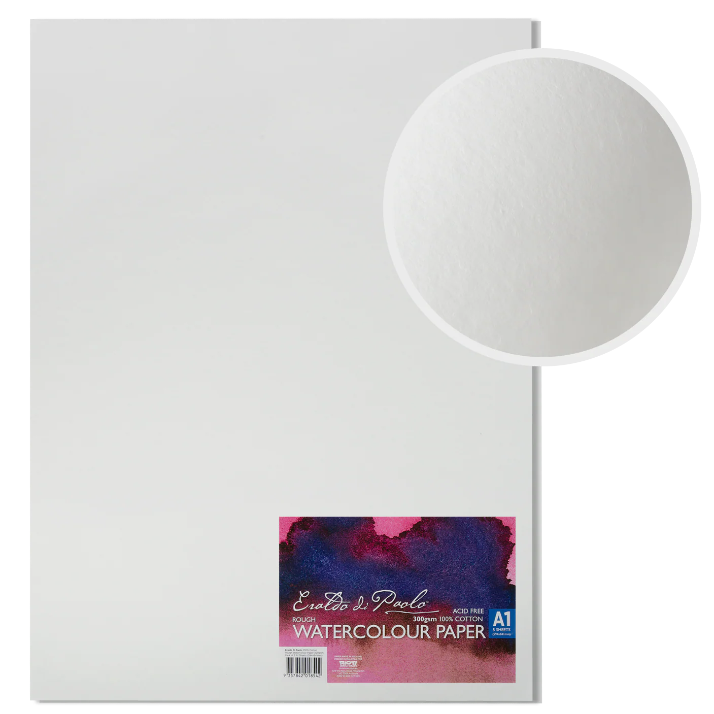 Eraldo di Paolo 100% Cotton Rough Watercolour Paper 300gsm Pack of 5 A1 Sheets (594x841mm)