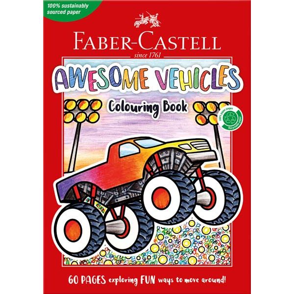 Faber Castell Awesome Vehicles Colouring Book, A4 - 60 Pages