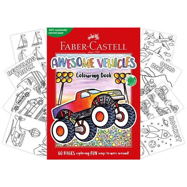 Faber Castell Awesome Vehicles Colouring Book, A4 - 60 Pages - Image 2