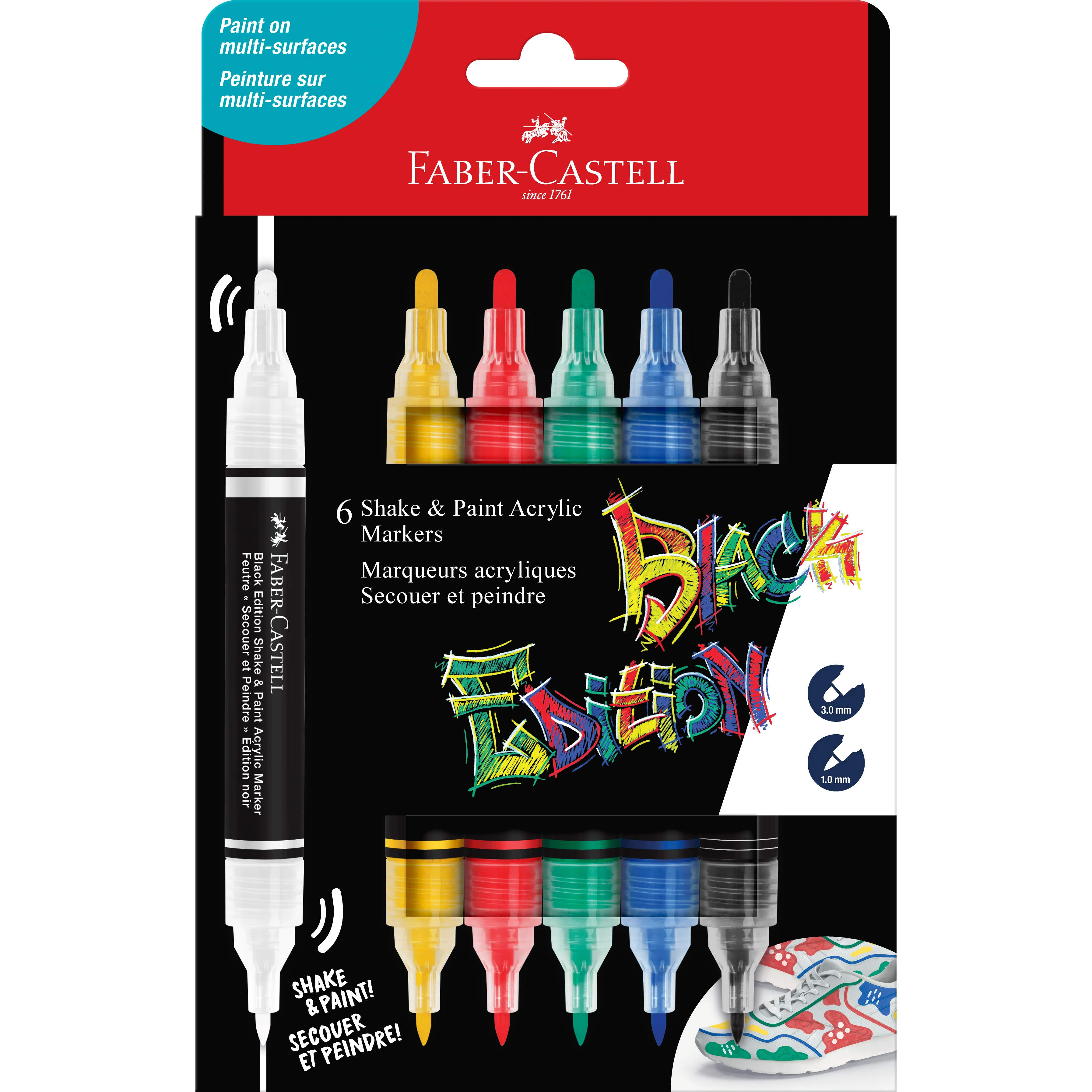 Faber Castell Black Edition Shake & Paint Markers, Classic colours, Set of 6 - Image 4