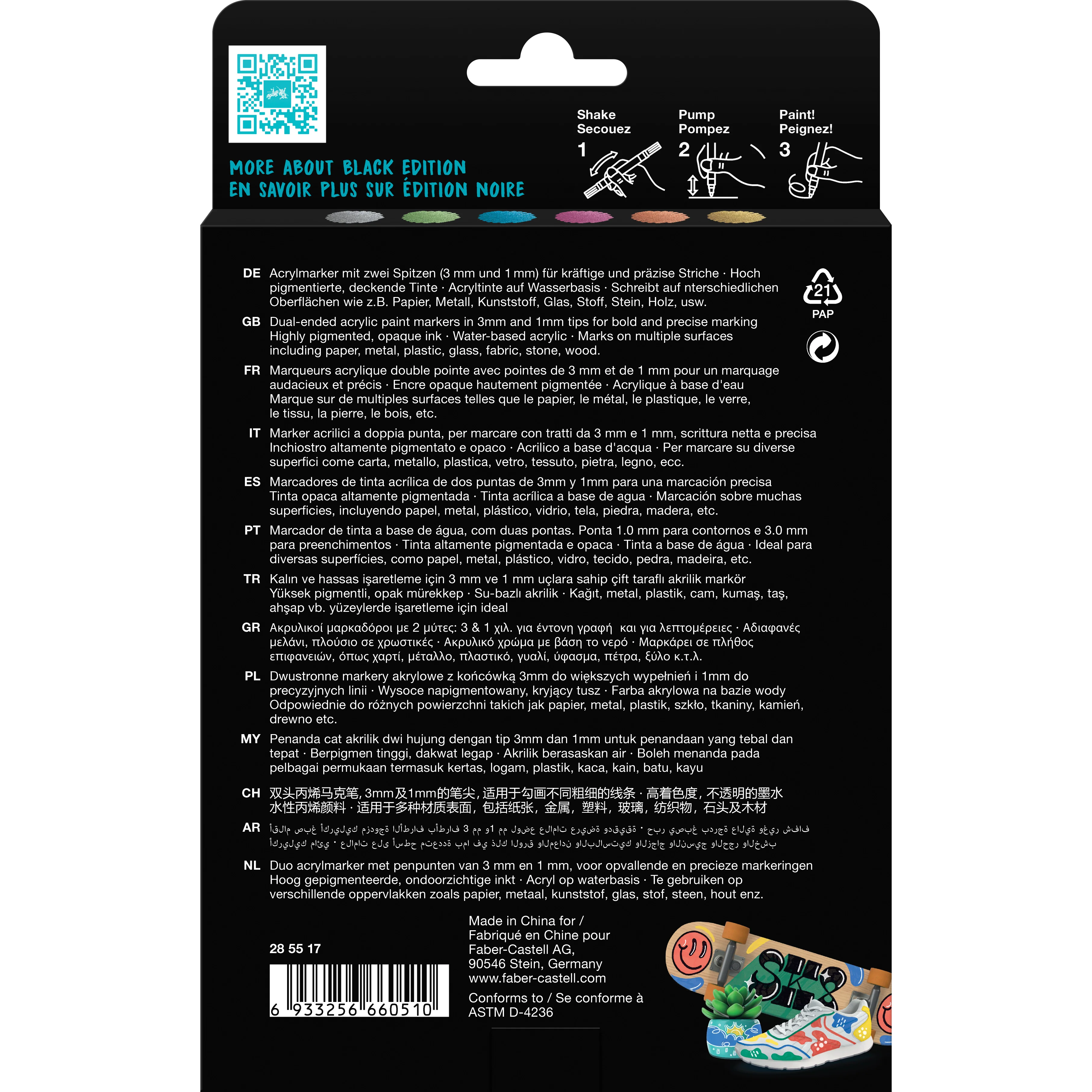 Faber Castell Black Edition Shake & Paint Markers, Metallic colours, Set of 6 - Image 4