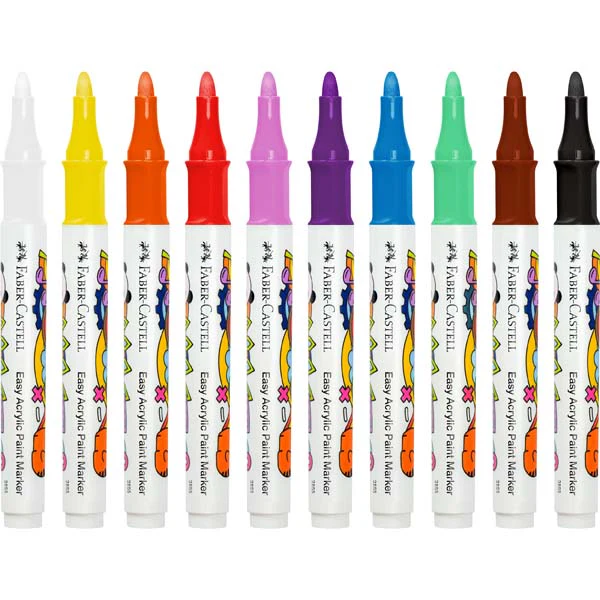 Faber Castell Easy Acrylic Paint Markers, Assorted Colours - 10 Pack - Image 4