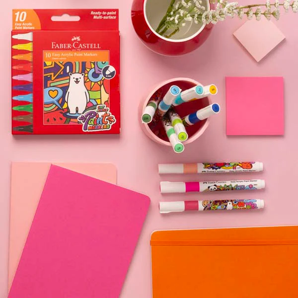 Faber Castell Easy Acrylic Paint Markers, Assorted Colours - 10 Pack - Image 6