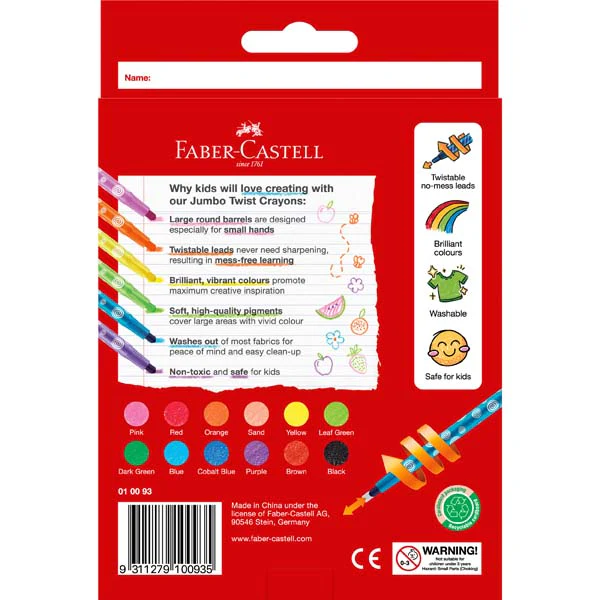 Faber Castell Jumbo Twist Wax Crayons, Assorted Colours - 12 Pack - Image 4