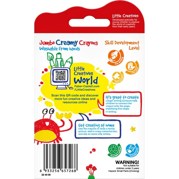 Faber Castell Little Creatives Jumbo Creamy Crayons, Assorted Colours - 6 Pack - Image 3