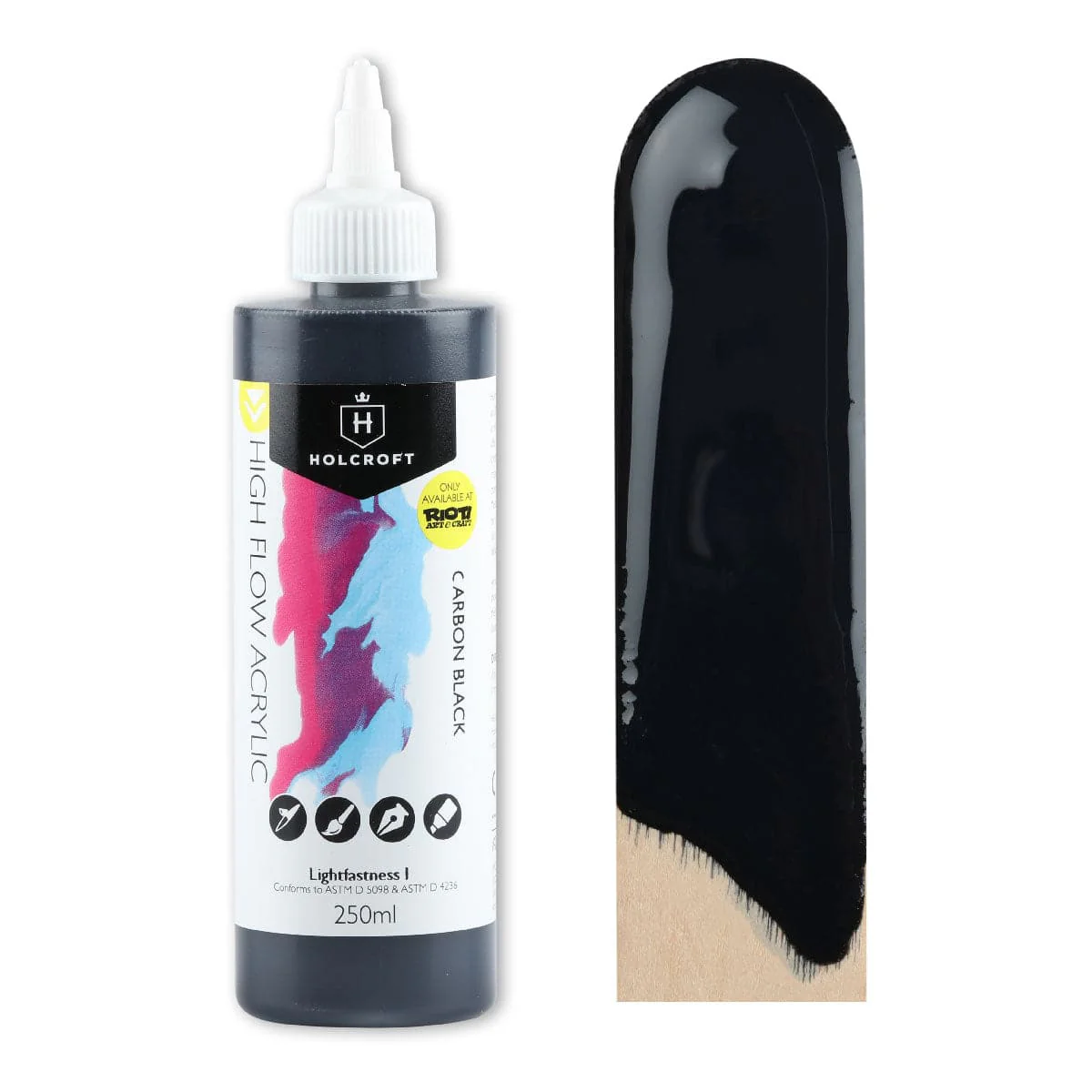Holcroft High Flow Acrylic Paint Carbon Black 250ml