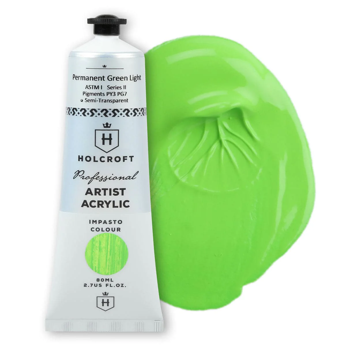 Holcroft Professional Acrylic Impasto Paint Permanent Green Light S2 80ml