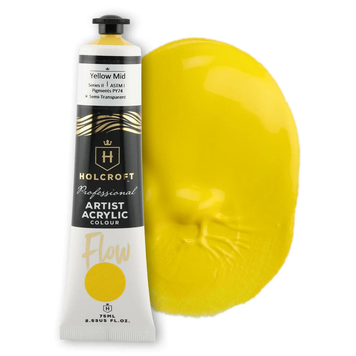 Holcroft Professional Acrylic Flow Paint Yellow Mid S2 ASTM1 75ml