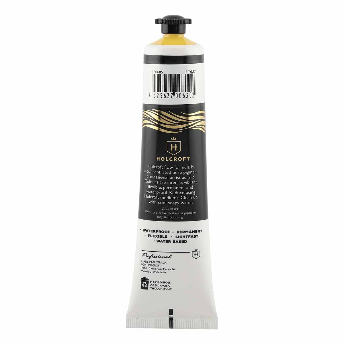 Holcroft Professional Acrylic Flow Paint Yellow Mid S2 ASTM1 75ml - Image 3