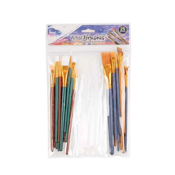 Hue Paint Brushes, Assorted Sizes with Spatulas, 25Pc