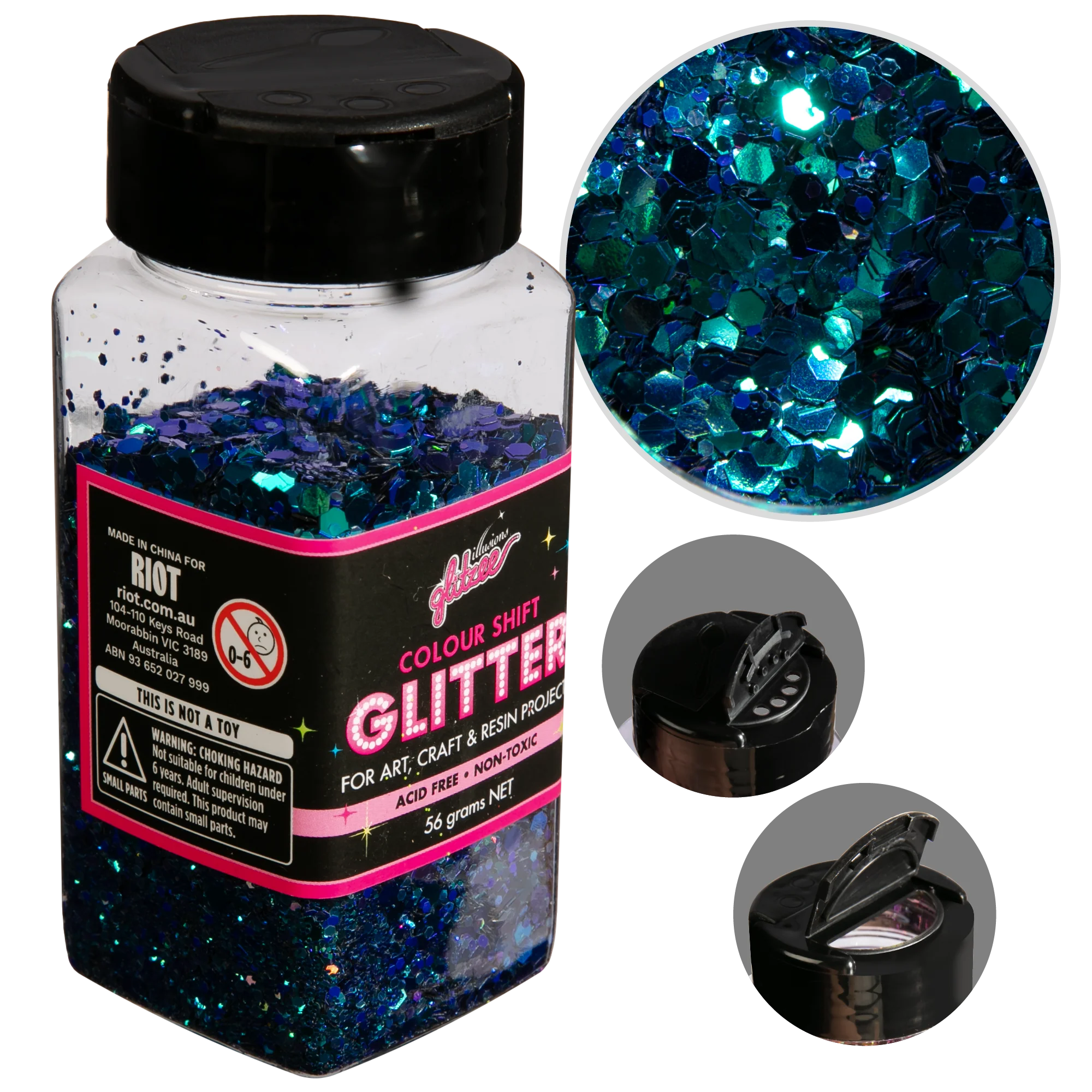Illusions Colour Shift Glitter (Mix Size)-Mermaid Colour Shift (56g)