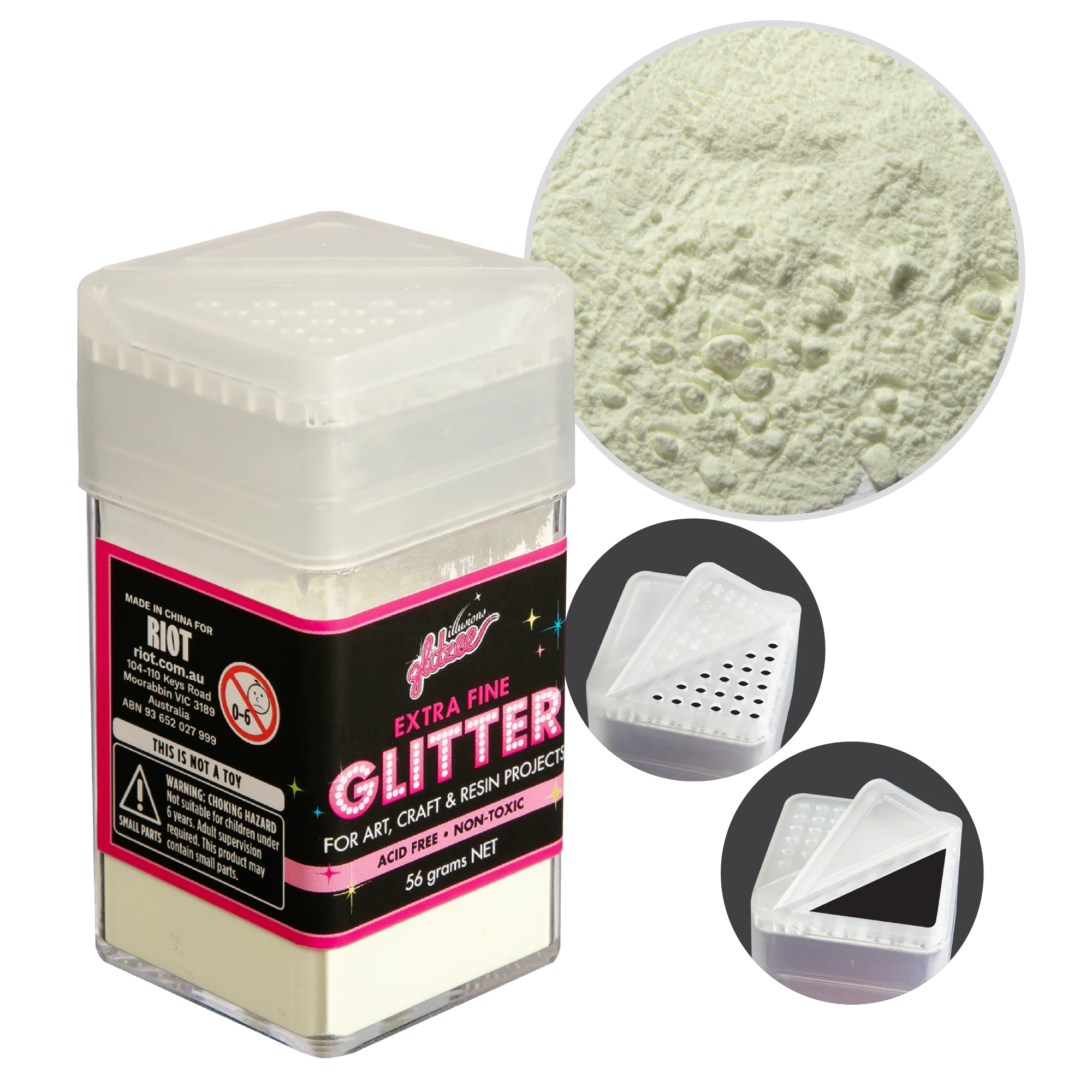 Illusions Extra Fine Glitter 0.2mm-Glow In The Dark, Yellow Green (56g)